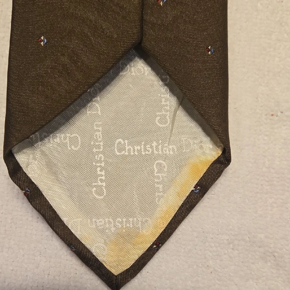 Christian Dior Silk Blend Tie - Brown Geometric - Vintage
